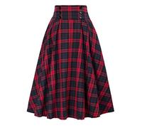 Halloween Costumes for Women Renaissance Maxi Long Skirts Summer Flowy Vintage Edwardian High Waist A Line Victorian Long Skirts High Waist Tiered Plaid Skirt with Pockets