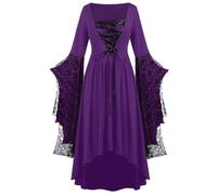 Halloween Costumes For Women UK Long Sleeve Halloween Dress Ladies Court Dress Renaissance Medieval Victorian Retro Bat Gothic Costume Plus Size Elegant Evening Party Cosplay