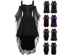 Halloween Costumes for Women Vintage Gothic Batwing Sleeve Dress Off Shoulder Drawstring Lace Up Corset Ruffle Dresses Elegant Medieval Renaissance Victorian Dress Cocktail for Evening Party Carnival