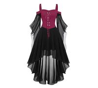 Halloween Costumes for Womens | Costumes Adult Womens Cold Shoulder Strap Gothic Dress A-Line，Medieval Costume Ladies Vintage Steampunk Lace Up Renaissance