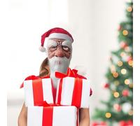 Halloween Costumes Funny Christmas Santa Latex Head Cover With White Beard And Hat Perfect For The Festive Season Creepy Mask(b-White,40cm)