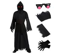 Halloween Costumes Grim Reaper Outfit Set with Glasses, Robe, Belt, Gloves for Scary Party, Cosplay & Halloween Events M