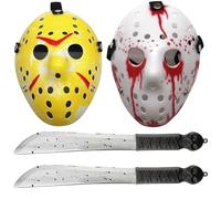 Halloween Costumes Killer Set 2 Bloody Machete Props and Scary Hockey Killer Masks, Killer Dress Up Accessories for Teens, Haunted House,friday, Cosplay, Masquerade, and Halloween Party Decor