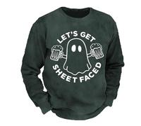 Halloween Costumes Mens Pumpkin Printed Sweatshirt Round Neck Top Fashion Trendy Costume Comfy Breathable Pullover Elbow Patch Design Casual Athletic Wear Dark Gray