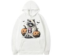 Halloween Costumes Oversized Hoodie Women Trendy Long Sleeve Halloween Raccoon And Pumpkin Raccoon And Pumpkin Quilted Skirts Women White