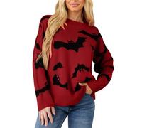 Halloween Costumes Plus Size Women's Jumpers Crewneck Bat Jacquard Personality Thickened Loose Knit Jumper For Woman UK Fall Winter Holiday Travel Casual Sweaters Long Sleeve Tops Sweater Pullover