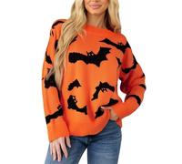 Halloween Costumes Plus Size Women's Jumpers Crewneck Bat Jacquard Personality Thickened Loose Knit Jumper For Woman UK Fall Winter Holiday Travel Casual Sweaters Long Sleeve Tops Sweater Pullover