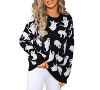 Halloween Costumes Plus Size Women's Jumpers Crewneck Ghost Jacquard Personality Thickened Loose Knit Jumper For Woman UK Fall Winter Holiday Travel Casual Sweaters Long Sleeve Tops Sweater Pullover