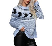 Halloween Costumes Plus Size Women's Jumpers Round Neck Ghost Jacquard Personality Thickened Loose Jumper For Woman UK Fall Winter Holiday Theme Party Travel Sweaters Long Sleeve Tops Sweater Pullover