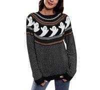 Halloween Costumes Plus Size Women's Jumpers Round Neck Ghost Jacquard Personality Thickened Loose Jumper For Woman UK Fall Winter Holiday Theme Party Travel Sweaters Long Sleeve Tops Sweater Pullover