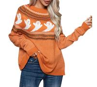 Halloween Costumes Plus Size Women's Jumpers Round Neck Ghost Jacquard Personality Thickened Loose Jumper For Woman UK Fall Winter Holiday Theme Party Travel Sweaters Long Sleeve Tops Sweater Pullover