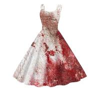 Halloween Costumes Scary Skater Wedding Goth Cosplay Flared Zombie Figure | Flattering Sleeveless Retro Style Gothic Party Blood Splatter Vampire Bride Dead Halloween Dress