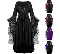 Halloween Costumes Victorian Witch Gothic Plus Size Dresses Medieval Costume Ladies Evening Party Prom Cocktail Swing Glad Rags Vintage Elegant A-line Dress Halloween Dress for Women Dark Gray