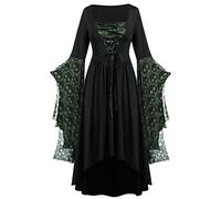 Halloween Costumes Victorian Witch Gothic Skeleton Plus Size Dresses Medieval Costume Ladies Evening Party Prom Cocktail Swing Glad Rags Vintage Elegant A-line Dress for Women Green