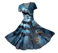 Halloween Costumes Witches Costume Women Petite Dresses for UK Mens Fancy Dress Women's Winter Skeleton Adult Woman with Pockets Vintage Tops Long Sleeve Womens Outfits Black Blue-A XL