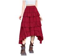 Halloween Costumes Women 2024 Halloween Costume Medieval Court Style Retro Midi Skirt Roman Skirt (Red, L)