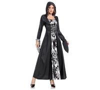 Halloween Costumes Women Retro Long Sleeved Hooded Dresses Medieval Court Cosplay Costume Gothic Maxi Steampunk Victorian Dresses Vintage Traditional Prom Christmas Clothes for Birthdays Party