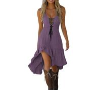 Halloween Costumes Women UK Plus Size Off Shoulder Gothic Dress Sleeveless A-Line Casual Solid Outfits Purple XXL