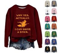 Halloween Costumes Women Why Yes Actually I Can Drive A Stick Funny Witch Shirts Plus Size Halloween Sweatshirts Long Sleeve Tops Crew Neck Pullover Outfits (Dark Gray, S)