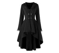 Halloween Costumes Womens Autumn Winter Jackets Coat Steam Punk Vintage Gothic Victorian Medieval Renaissance Tailcoat Ladies Irregular Hem Outfits Trench Overcoats Cosplay Outwear Plus Size Black