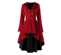 Halloween Costumes Womens Autumn Winter Jackets Coat Steam Punk Vintage Gothic Victorian Medieval Renaissance Tailcoat Ladies Irregular Hem Outfits Trench Overcoats Cosplay Outwear Plus Size Red