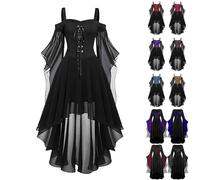 Halloween Costumes Women's Butterfly Sleeve Sexy Lace Gothic Dresses Medieval Dress Carnival Party Vintage Victorian Renaissance Gothic Maxi Dresses Cosplay Outfit Cold Shoulder Flutter Sleeve Retro