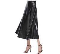 Halloween Costumes Women's Faux Leather Maxi Skirt Metallic Wet Look Skirt Pleated High Waist Solid Color Elegant Flared Swing A Line Stretch Hip Bodycon Slim Fit Party Black