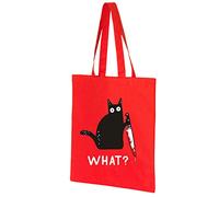Halloween Cotton Tote Bag Cat What Murderous Cat With Knife Funny Reusable Gift