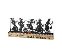 Halloween Countdown Calendar with Dancing Witches Silhouette, Wooden Base, Black Metal Cutout, 31 Day Desktop Decor