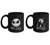 Halloween Couple Coffee Mug - Her Jack His Sally - Funny Witch Pumpkin Creepy Skull Scary Ghost Monster Nightmare Creepy Dracula Valentine Gift