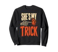 Halloween Couple She's My Trick Matching Skeleton Hand Sweatshirt