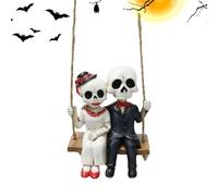Halloween Couple Skeleton Swing Ornament - Halloween Swing Skeleton Couple Garden Figurine,Holiday Atmosphere Decoration for Courtyard Gate Autumn Eaves Patio Festival Yard Party