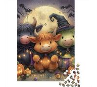 Halloween Cows with Jack-o'-lanterns Jigsaw Puzzles Puzzle for Adults Kids. 1000 Pieces Whimsical Challenge Toy Educational Games Home Decoration for Educational Games Gifts 52x38cm/1000pcs