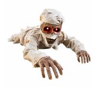 Halloween Crawling Mummy Animatronic Prop, Voice Activated with Red Glowing Eyes & Scary Sound, Spooky Haunted House Decoration