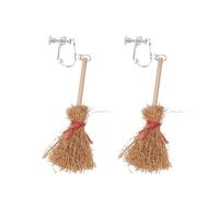 Halloween Creative Broom Earrings For Women 3D Miniature Witches Brooms Earring Witch Flying Straw Broom Dangle Earrings Handmade Funny Party Holiday Jewelry, L, Alloy Steel, No Gemstone