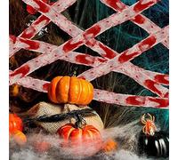 Halloween Creepy Blood Cloth, White Cloth with Bloody Prints Halloween Blood Cloth Strip Isolation Belt Blood Gauze Strip Warning Belt Scene Decoration Props Halloween Decorations 8cm (8cm*5m)