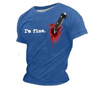 Halloween Creepy Skeleton Blood Splatter Short Sleeve Graphic T-Shirt Theme Party Costume, blue, S