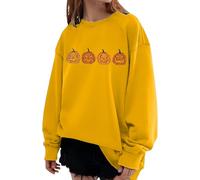 Halloween Crewneck Sweatshirt For Women Cute Spooky Pumpkin Graphic Pullover Casual Funny Gift Sweater Comfy Long Sleeve Fall Warm Top Halloween Cosplay Gathering Clothes (Yellow, XXL)