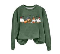 Halloween Crewneck Sweatshirt For Women Ghost Graphic Sweatshirt Casual Novelty Gift Sweater Trendy Long Sleeve Fall Festive Jumper Clothes For Halloween Events (Green, L)