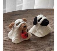 Halloween Crochet Ghost Dog Car Charm,Positive Crochet Puppy Inspirational Gifts,Handmade Mini Stuffed Animal Decor,Tiny Dog Doll for Pet Lover,Cute Car Interior Decoration