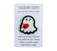 Halloween Crochet Ghost Pocket Hug,Little Pocket Ghost Hug Gifts with Positive Cards,Emotional Support Gifts Handmade Crochet Halloween Card,Thinking of You Pocket Charm for Family