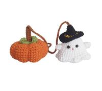 Halloween Crochet Pumpkin And Ghost Car Pendant Handmade Mini Knitted Ghost Pumpkin Hanging Ornament for Car Rear View Mirror Interior Accessories (B)
