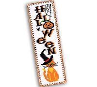 Halloween Cross Stitch Bookmark Kit 'Red Cat in Witch Hat'