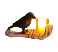 Halloween Crow Candle Holder - Resin Skeleton Hand Desk Decor | Gothic Tea Light Candle Holder with Glass Cup | Black Crow Skull Prop | Spooky Gothic Desk Accessory | High Temperature Resistance