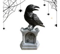 Halloween Crow Figurine, Halloween Decor Raven on Tombstone Figures, Decorative Bird Sculpture Figures Table Ornaments for Entryway Yard Living Room Party Outside Bookshelf