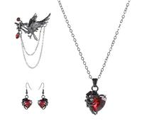 Halloween Crow Jewelry Set, Crow Brooches for Women, Gothic Necklace