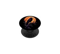 Halloween Crow Moon Phase Star Badge Night Sky Raven Art PopSockets Adhesive PopGrip