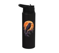 Halloween Crow Moon Phase Star Badge Night Sky Raven Art Stainless Steel Insulated Water Bottle