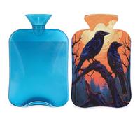 Halloween Crow Moon Tree Hot Water Bottle with Cover, 2L Hot Water Bag for Pain Relief, Neck Soft and Shoulder, Hand Feet Warmer, Hot and Cold Compress for Adult Kids