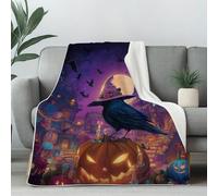 Halloween Crow Queen Size Blanket for Bed, Witch Raven Pumpkin Microfiber Blanket 86x94 Inch, Spooky Castle Bat Couch Throw Blankets Fall Blankets Soft Warm Cozy for Camping Travel Picnic